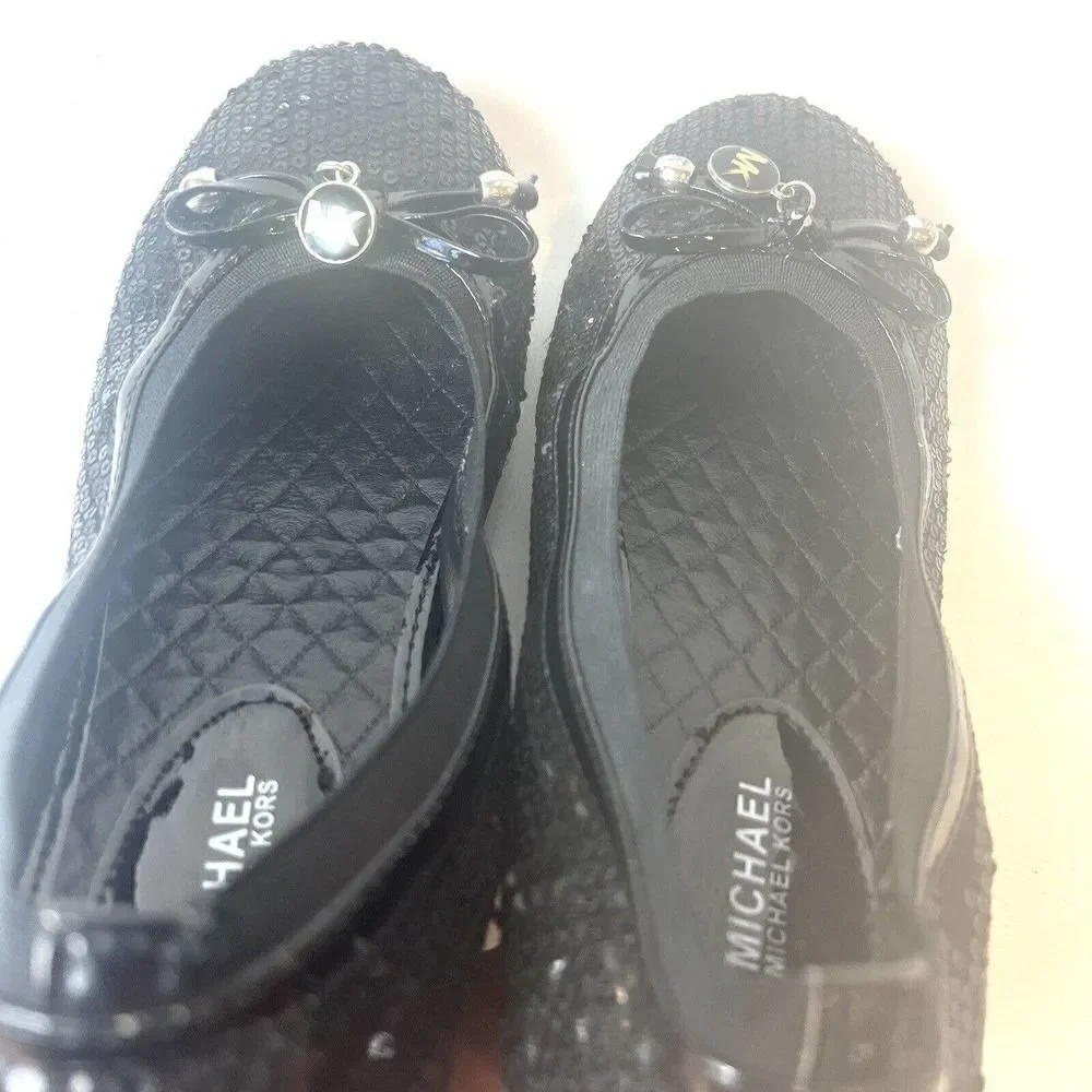 MICHAEL Michael Kors Women's Beaded Flats Youth Size 4 Comfort Shoe Black Loafer